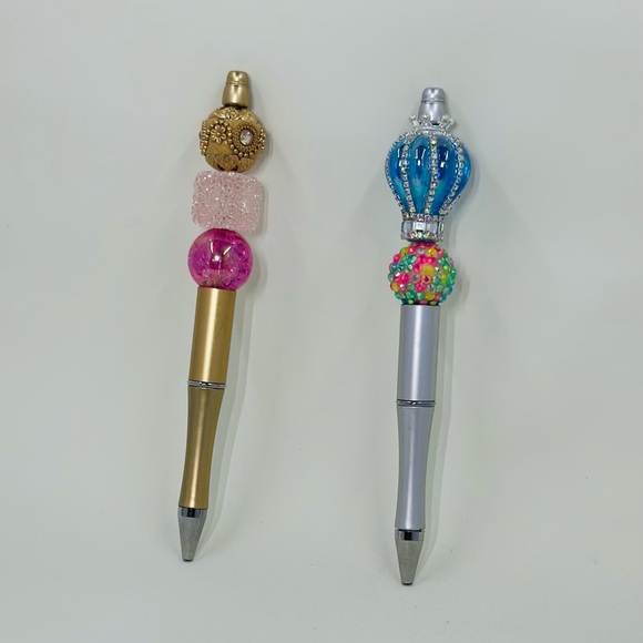 Handmade Pink and Gold Victorian Glam Bead Pen - Picture 2 of 3